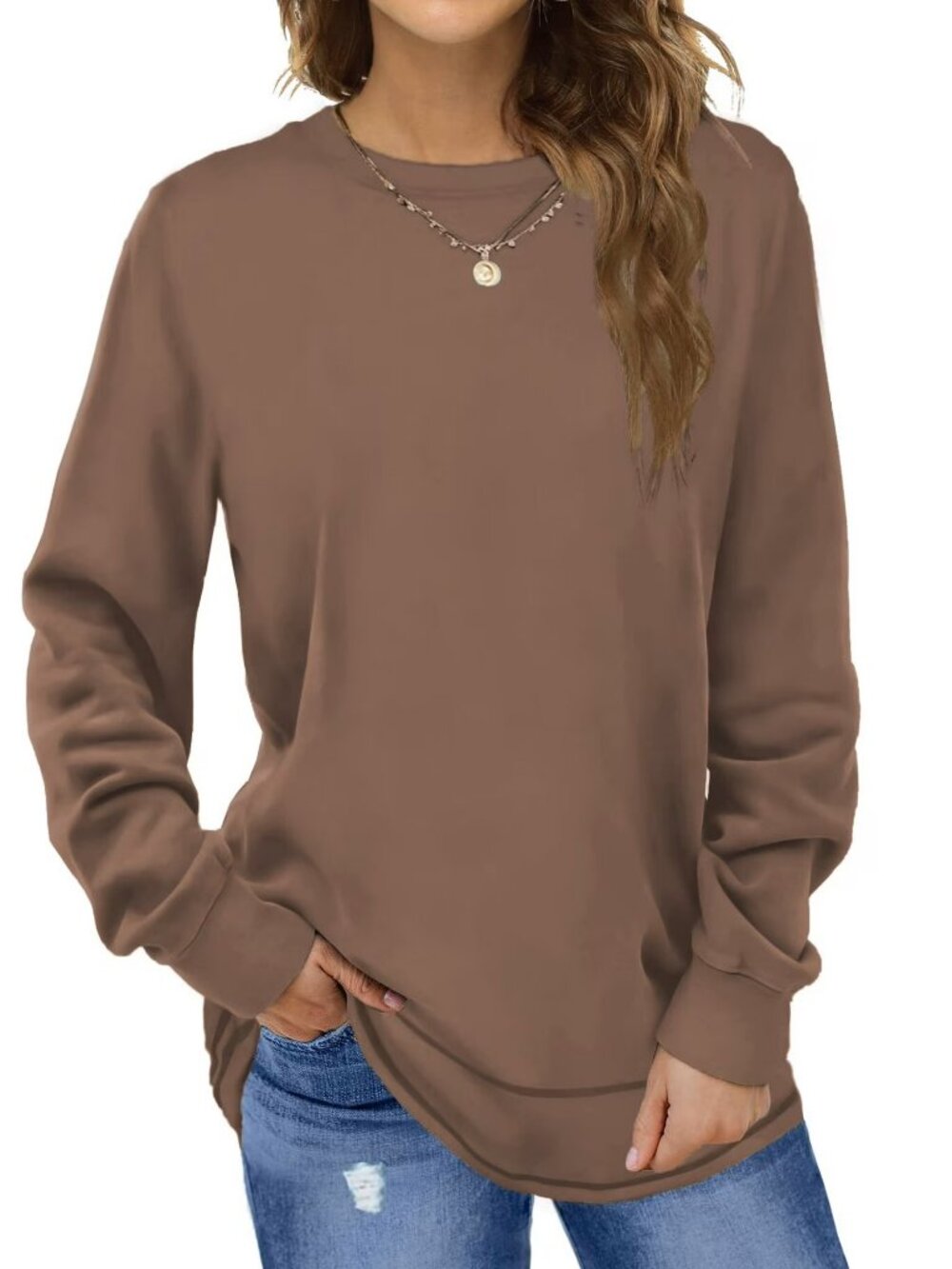 2XL Brown Sweatshirt Rounded Hem Soft Fabric Crewneck Casual Tunic NWT